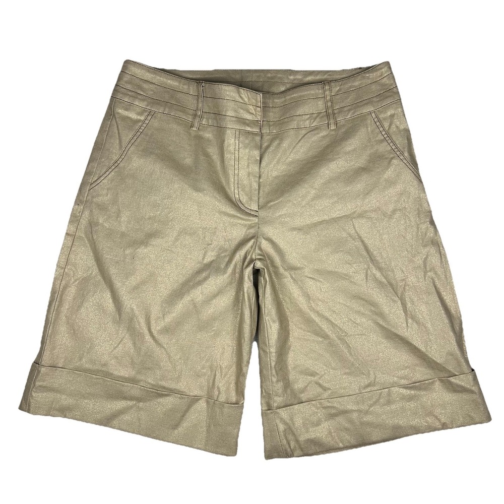 Cache Shorts Women's 8 Vintage Gold metallic Shimmer Bermuda Linen Y2K Deadstock